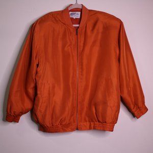100% Silk Orange Light Zip Up Bomber Jacket